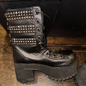 Demonia Black Studded Platform Combat Boots